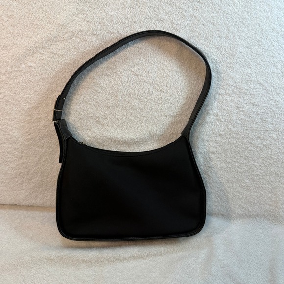 Enzo Angiolini Handbags - Enzo Angiolini Black Nylon Shoulder Bag Pebbled Leather Trim Baguette Purse